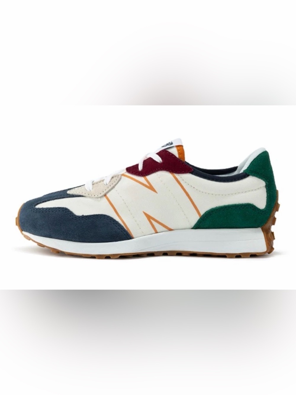 New Balance 327 Natural Indigo Green Maroon - size 5 boys Sneakers